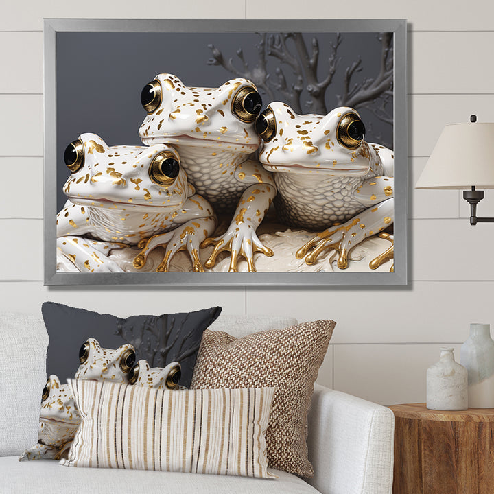 Pop Art White Frogs Portrait - Frog Bedroom Wall Art