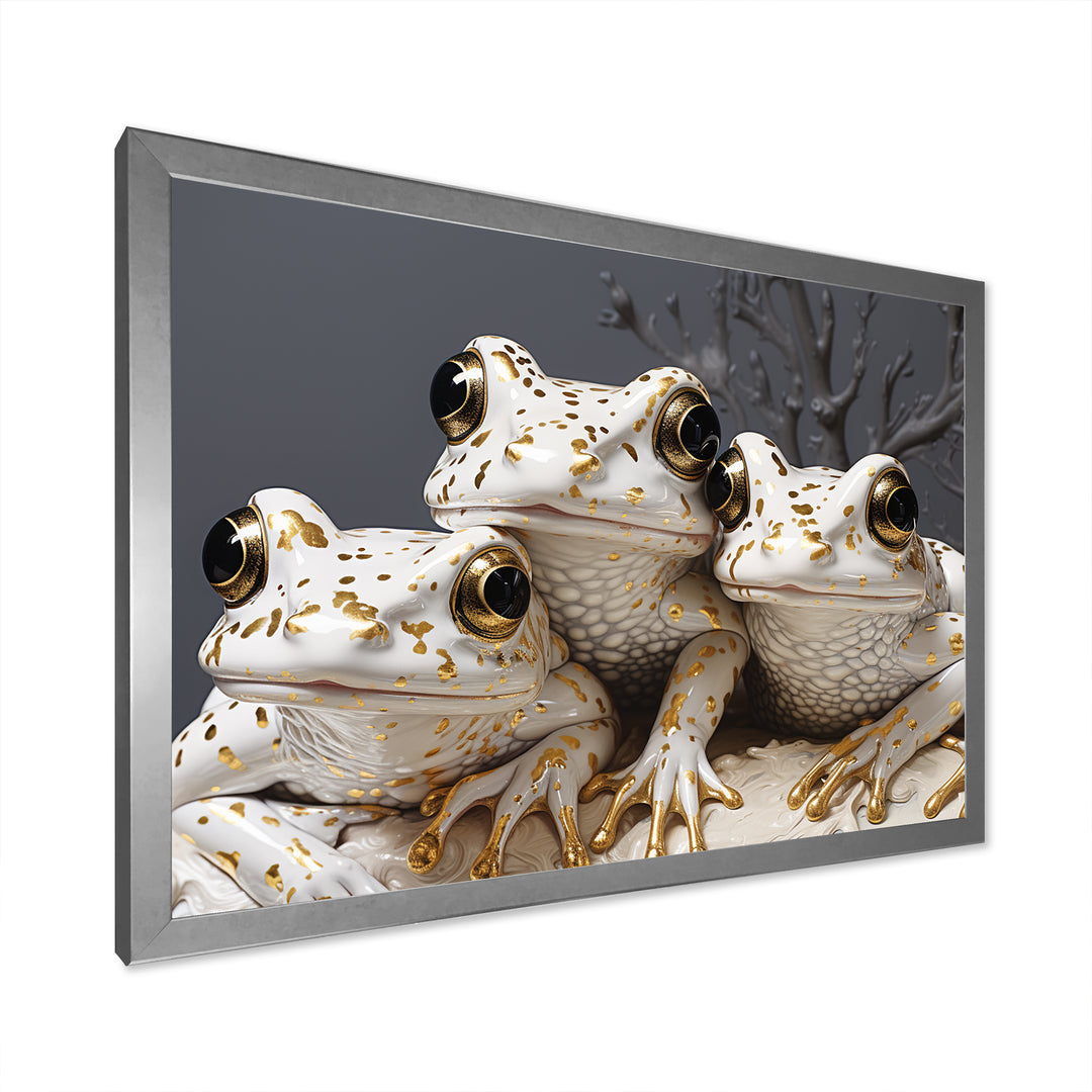 Pop Art White Frogs Portrait - Frog Bedroom Wall Art