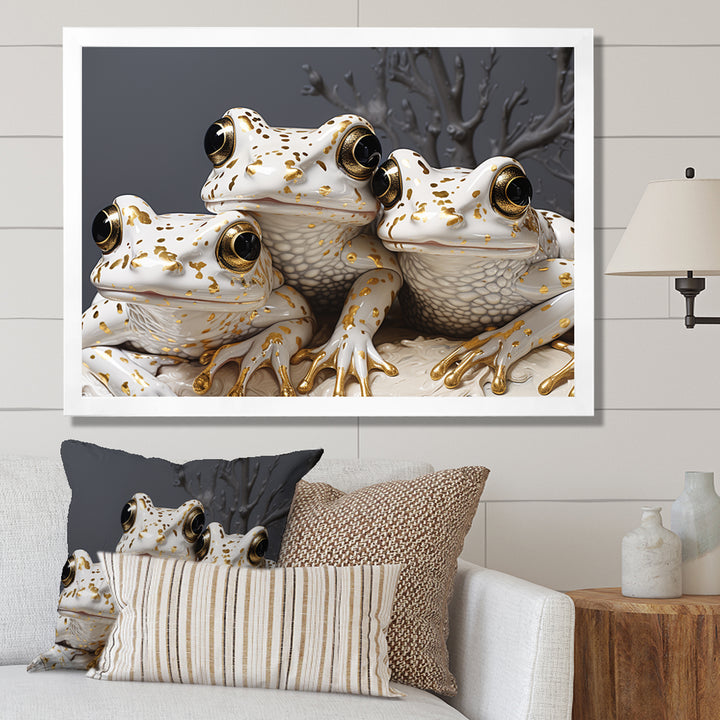 Pop Art White Frogs Portrait - Frog Bedroom Wall Art