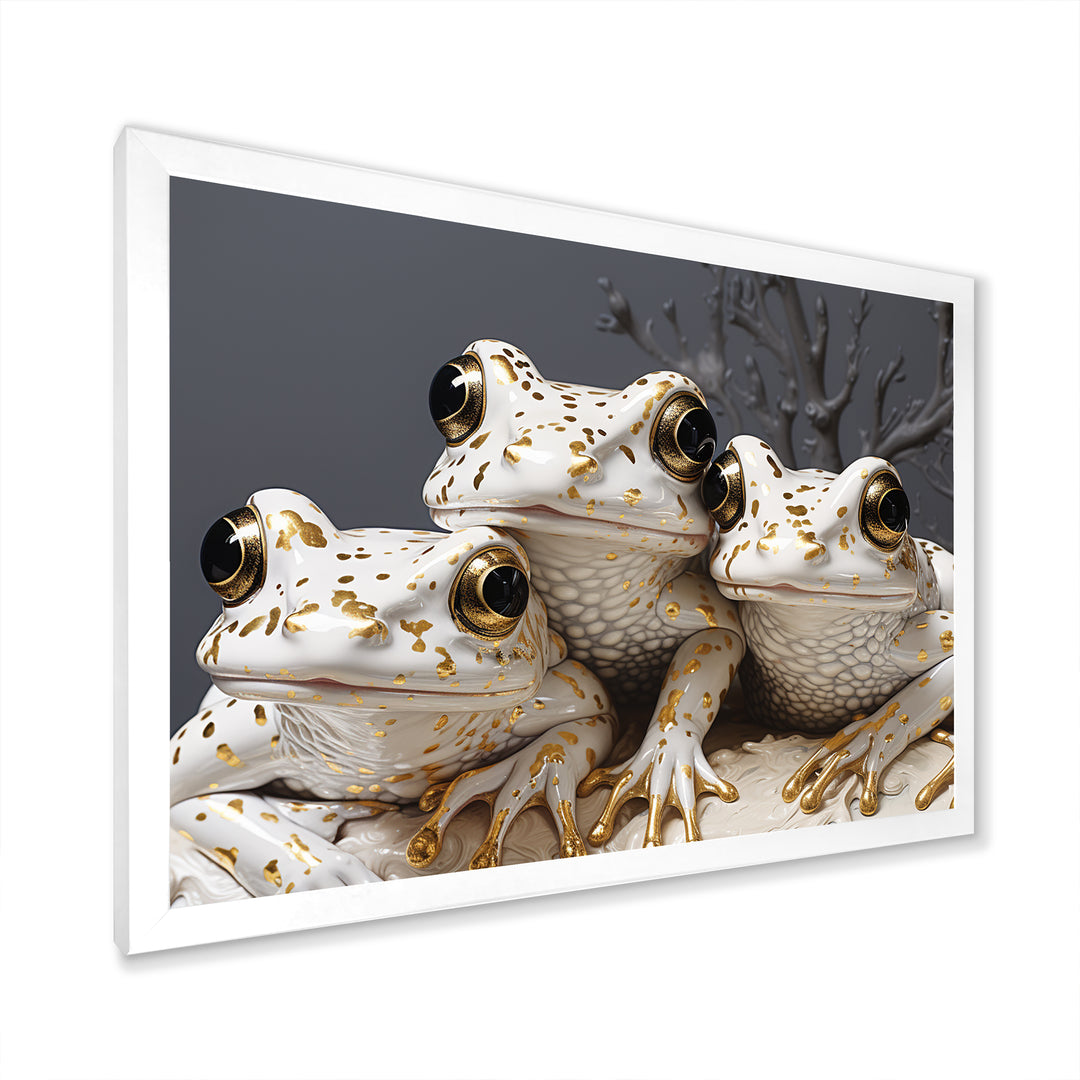 Pop Art White Frogs Portrait - Frog Bedroom Wall Art