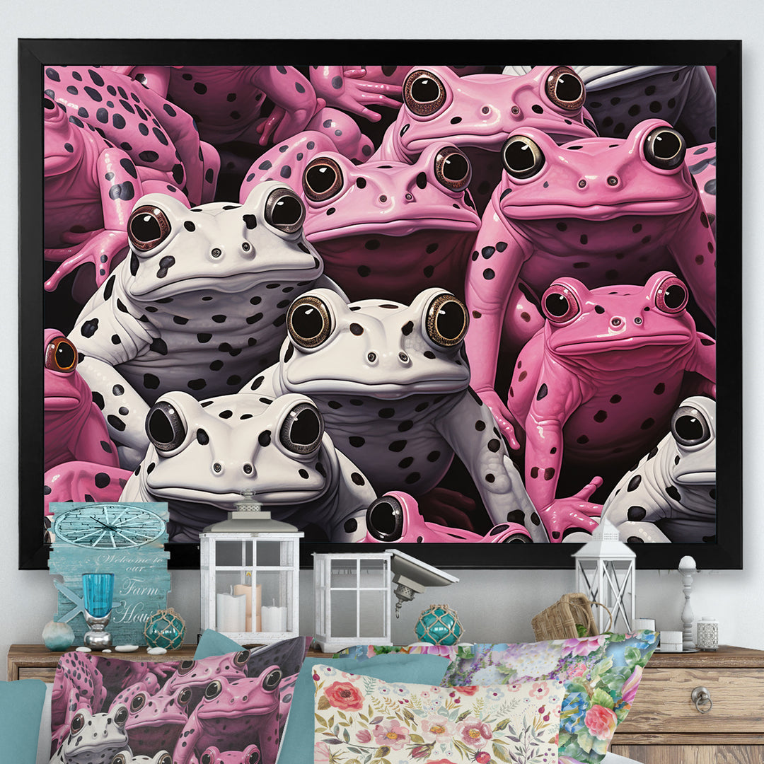 White And Pink Pop Art Frog - Frog Canvas Wall Art