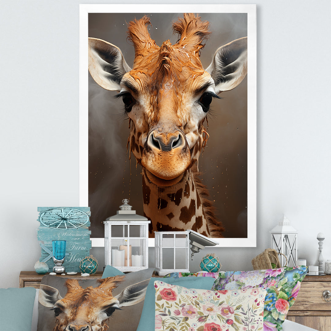Selfie Giraffe In Sepia Tone - Giraffe Wall Art Prints