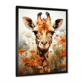 Cute Giraffe In Flowers Field - Beige Giraffe Wall Art
