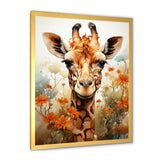 Cute Giraffe In Flowers Field - Beige Giraffe Wall Art