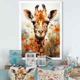 Cute Giraffe In Flowers Field - Beige Giraffe Wall Art