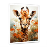Cute Giraffe In Flowers Field - Beige Giraffe Wall Art