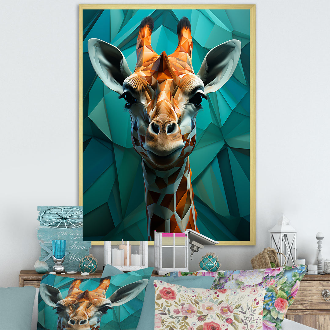 Green Giraffe Cubist Grace - Giraffe Large Canvas Wall Art