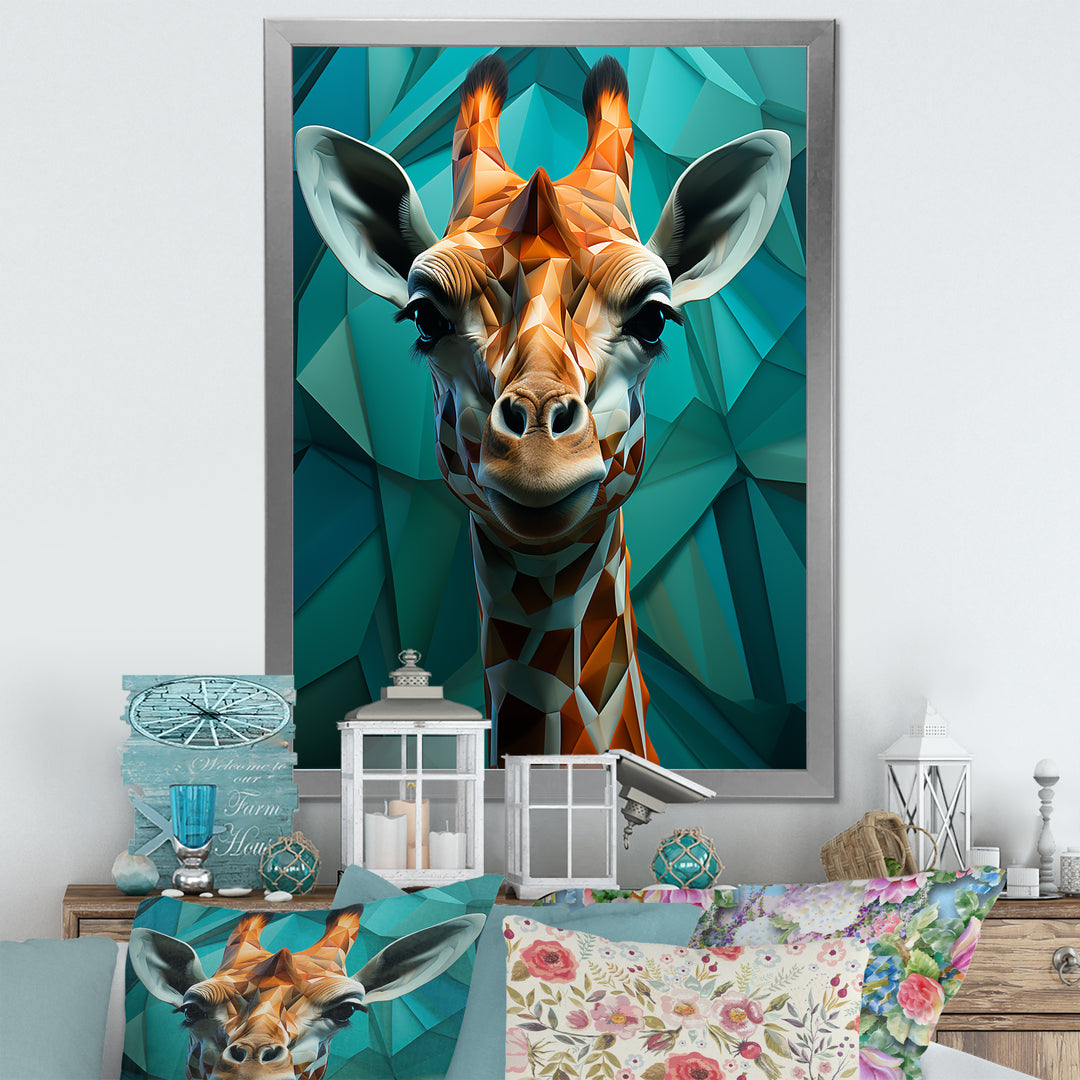 Green Giraffe Cubist Grace - Giraffe Large Canvas Wall Art