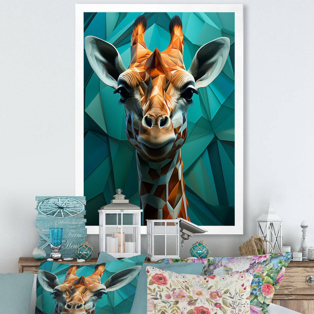 Green Giraffe Cubist Grace - Giraffe Large Canvas Wall Art
