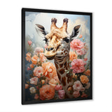 Cute Pink Floral Giraffe Portrait - Giraffe Framed Canvas Art