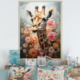 Cute Pink Floral Giraffe Portrait - Giraffe Framed Canvas Art