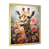Cute Pink Floral Giraffe Portrait - Giraffe Framed Canvas Art