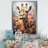 Cute Pink Floral Giraffe Portrait - Giraffe Framed Canvas Art