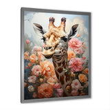 Cute Pink Floral Giraffe Portrait - Giraffe Framed Canvas Art