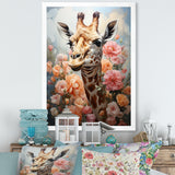 Cute Pink Floral Giraffe Portrait - Giraffe Framed Canvas Art