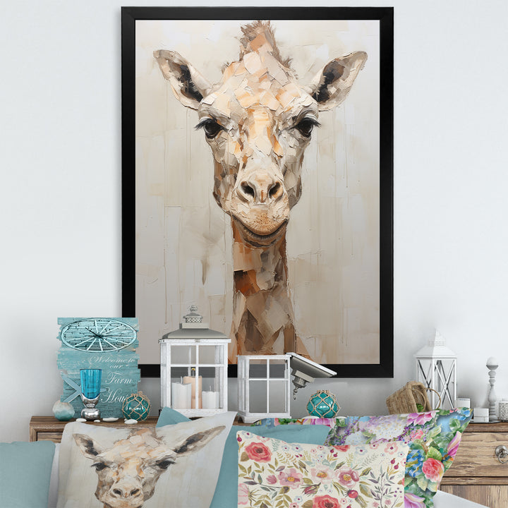 Minimalism Beige Giraffe Selfie - Giraffe Home Decor Art