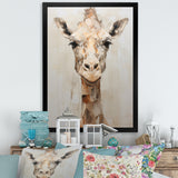 Minimalism Beige Giraffe Selfie - Giraffe Home Decor Art
