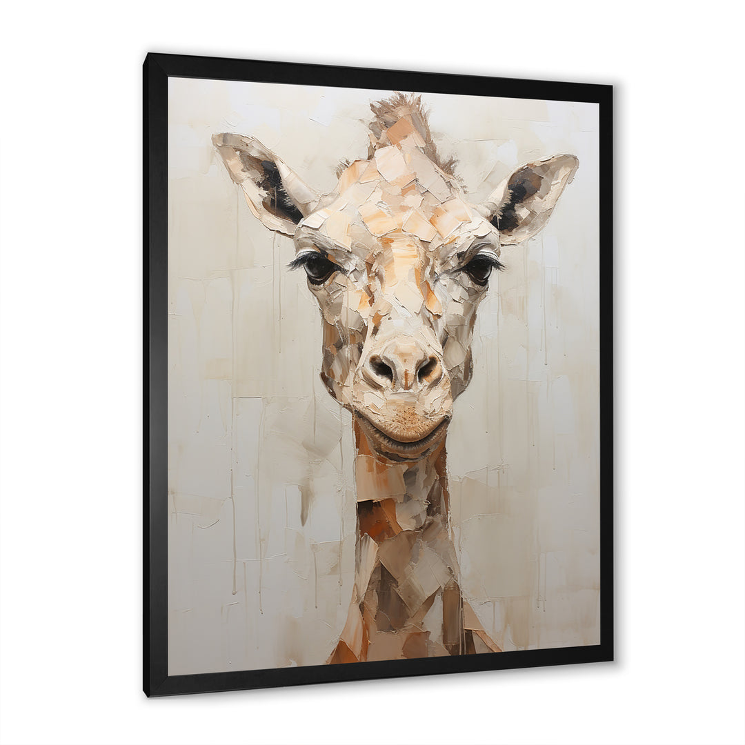 Minimalism Beige Giraffe Selfie - Giraffe Home Decor Art