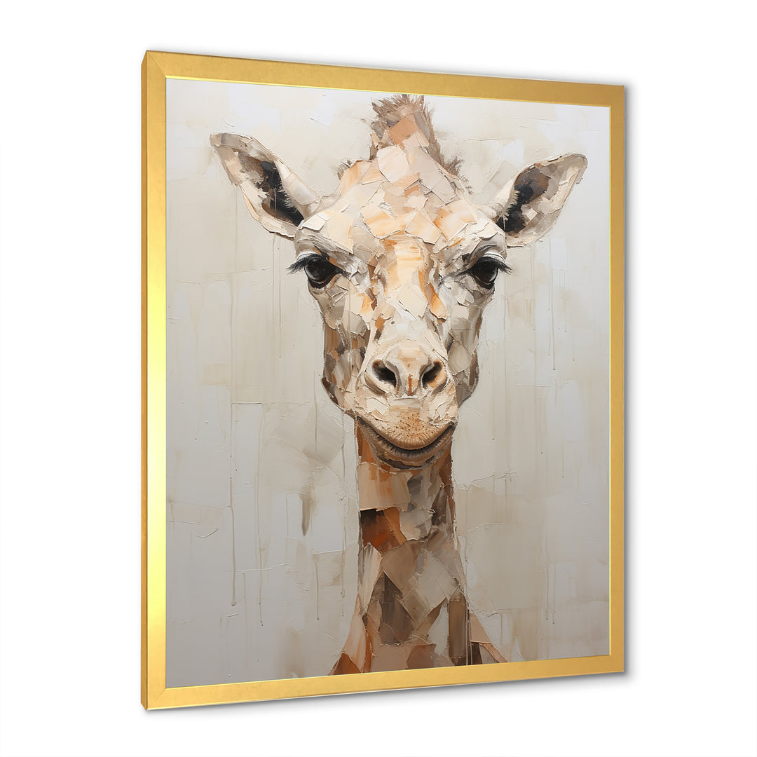Minimalism Beige Giraffe Selfie - Giraffe Home Decor Art