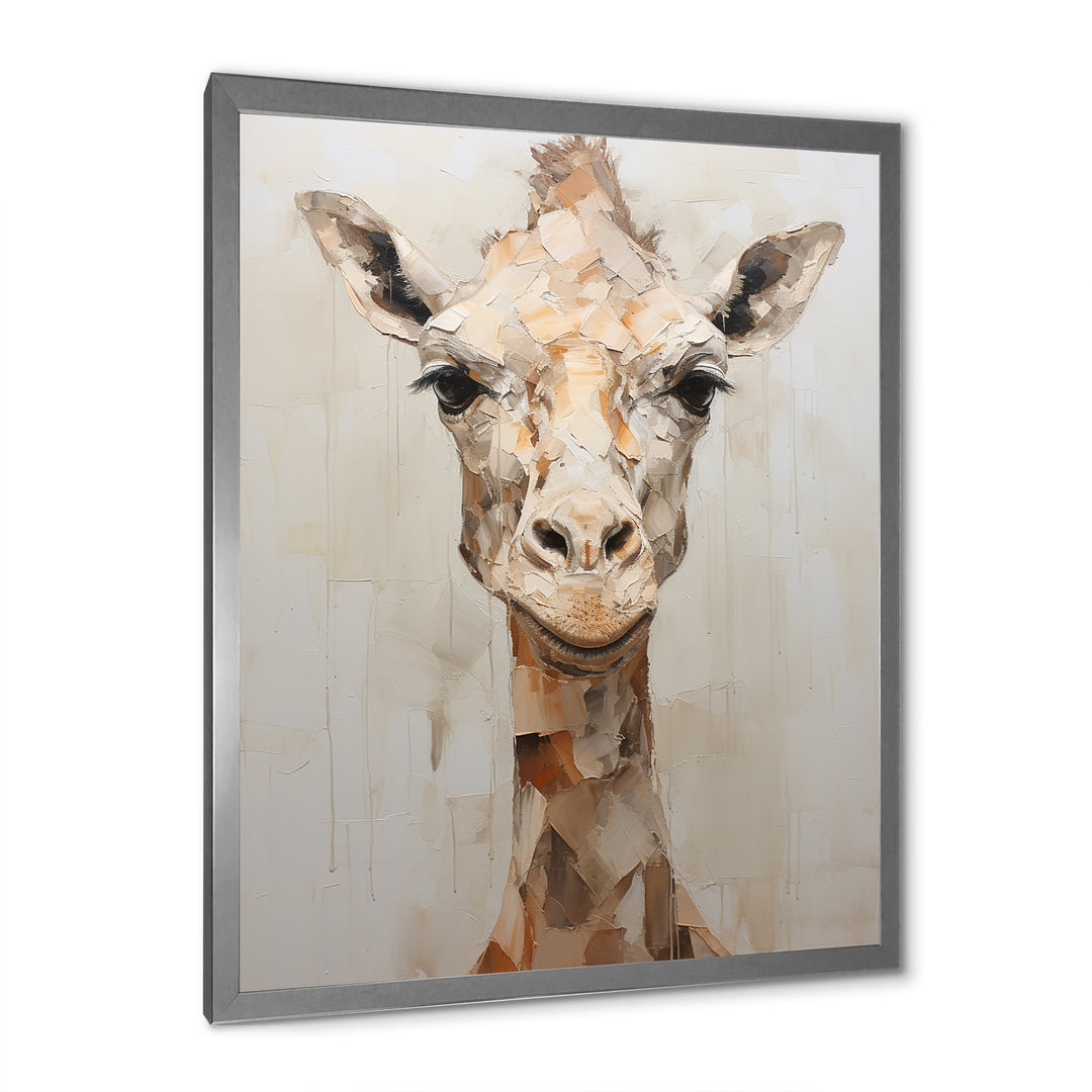 Minimalism Beige Giraffe Selfie - Giraffe Home Decor Art