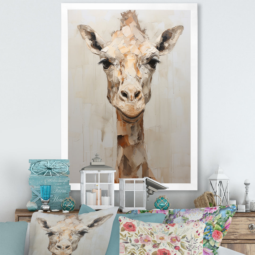 Minimalism Beige Giraffe Selfie - Giraffe Home Decor Art