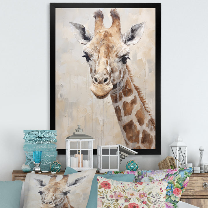 Minimalism Beige Giraffe Portrait - Giraffe Bedroom Wall Art
