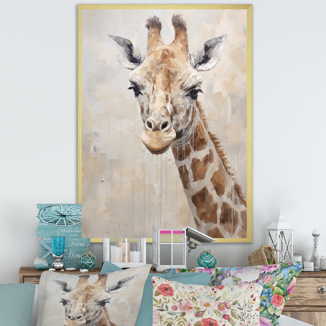 Minimalism Beige Giraffe Portrait - Giraffe Bedroom Wall Art