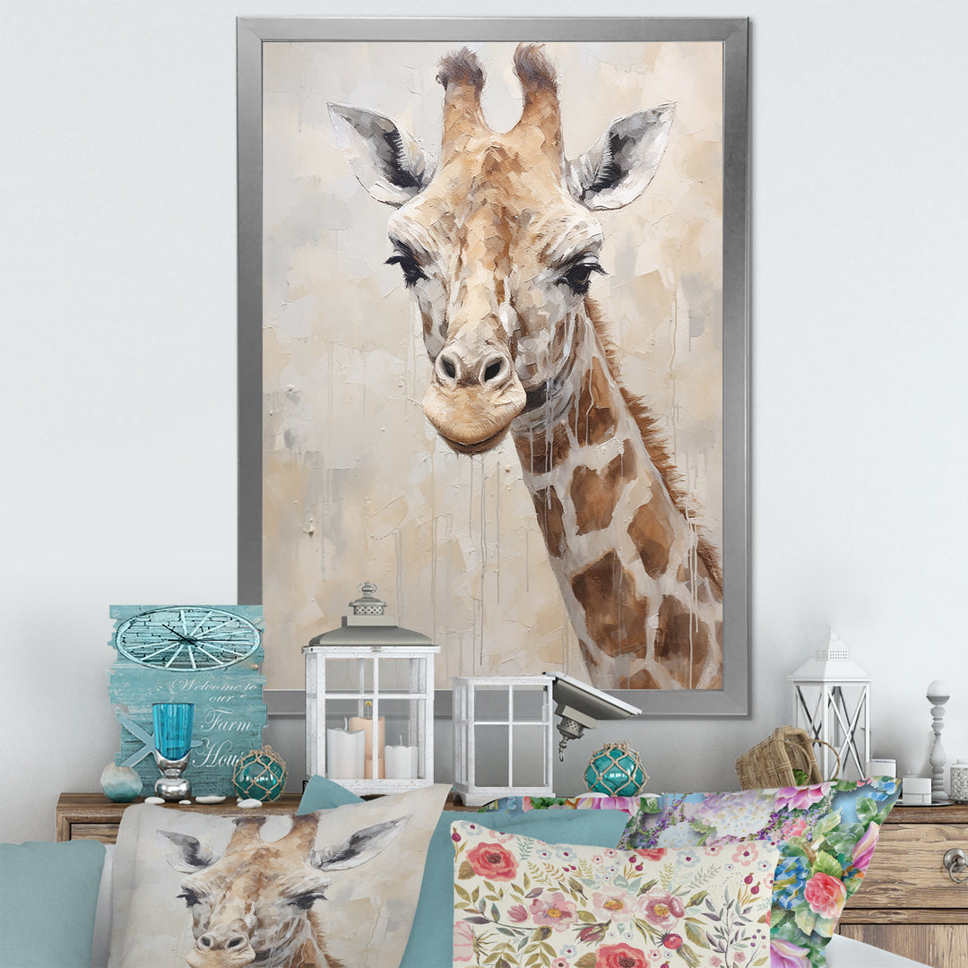 Minimalism Beige Giraffe Portrait - Giraffe Bedroom Wall Art