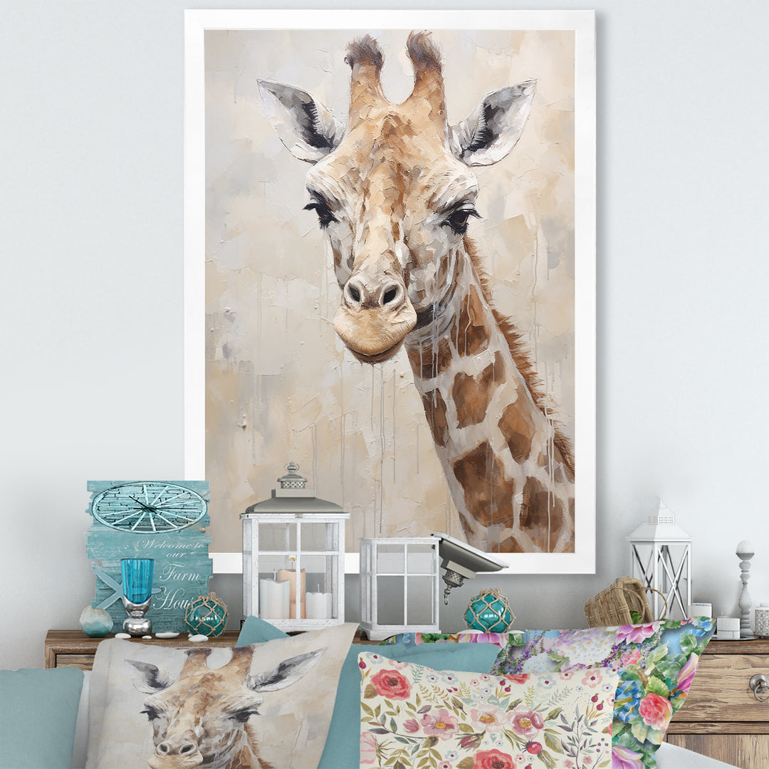 Minimalism Beige Giraffe Portrait - Giraffe Bedroom Wall Art