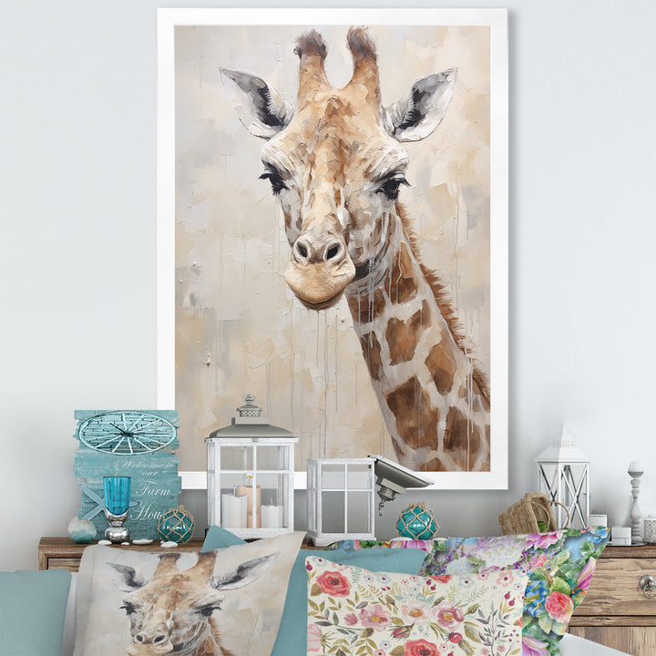 Minimalism Beige Giraffe Portrait - Giraffe Bedroom Wall Art