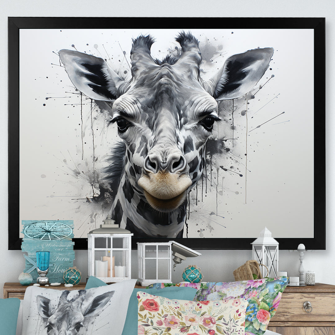 Minimalist Black And White Giraffe Stride - Giraffe Canvas Wall Art