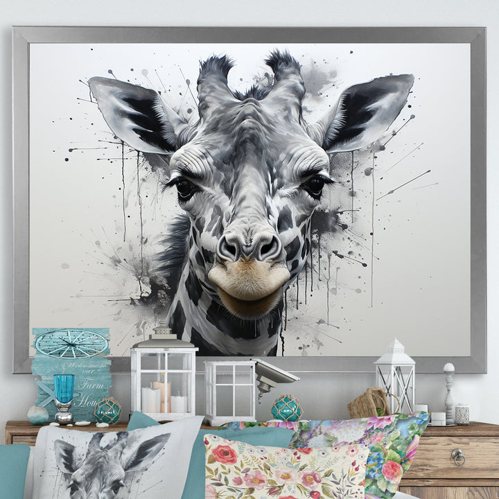 Minimalist Black And White Giraffe Stride - Giraffe Canvas Wall Art