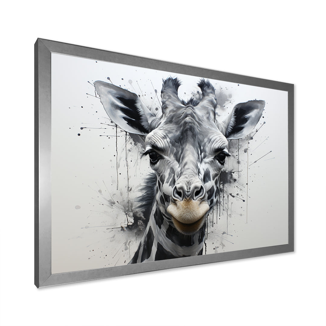 Minimalist Black And White Giraffe Stride - Giraffe Canvas Wall Art