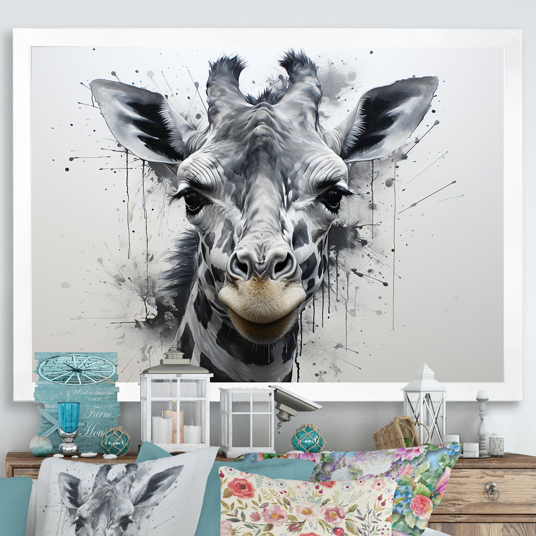 Minimalist Black And White Giraffe Stride - Giraffe Canvas Wall Art