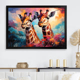 Multicolor Playful Giraffes - Giraffe Framed Canvas Art