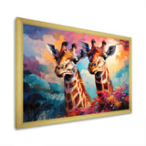 Multicolor Playful Giraffes - Giraffe Framed Canvas Art