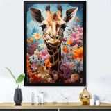 Cute Floral Giraffe Happiness - Giraffe Large Canvas Wall Art