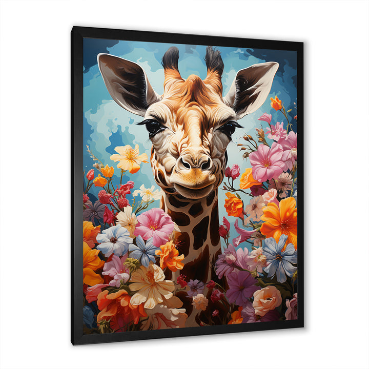 Cute Floral Giraffe Happiness - Giraffe Large Canvas Wall Art