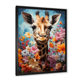 Cute Floral Giraffe Happiness - Giraffe Large Canvas Wall Art