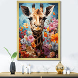Cute Floral Giraffe Happiness - Giraffe Large Canvas Wall Art