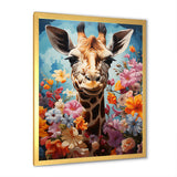Cute Floral Giraffe Happiness - Giraffe Large Canvas Wall Art