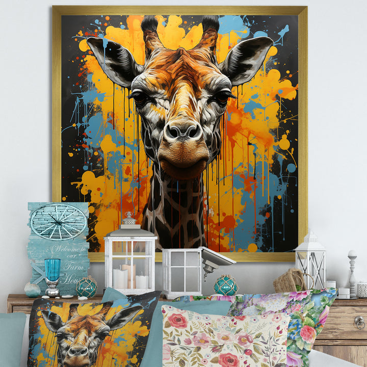 Yellow Giraffe Street Art - Giraffe Wall Decor