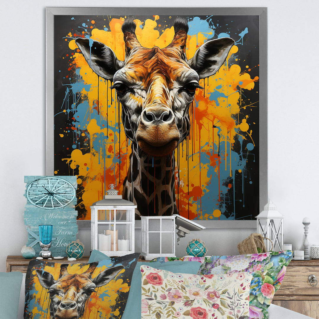 Yellow Giraffe Street Art - Giraffe Wall Decor
