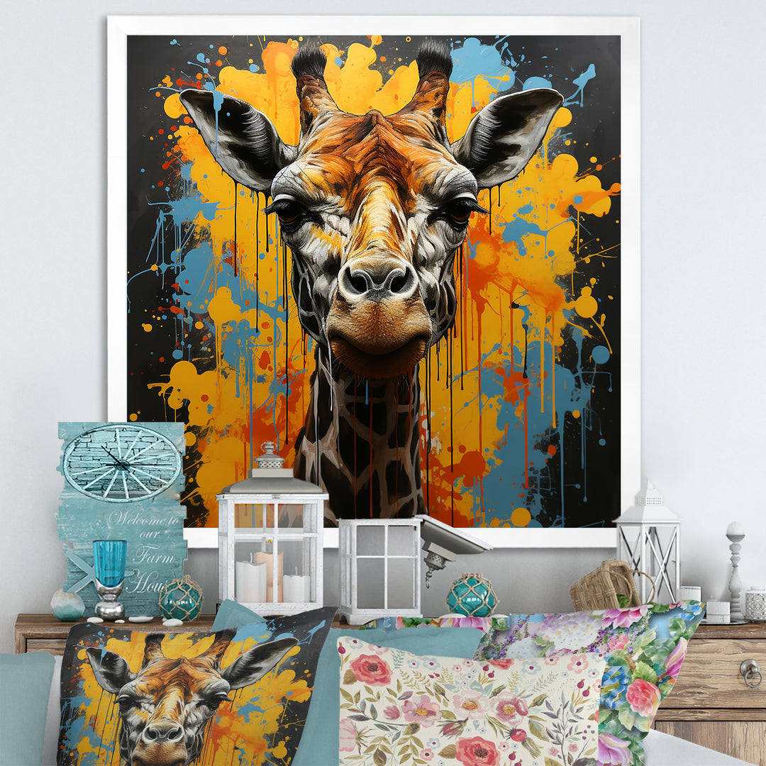 Yellow Giraffe Street Art - Giraffe Wall Decor