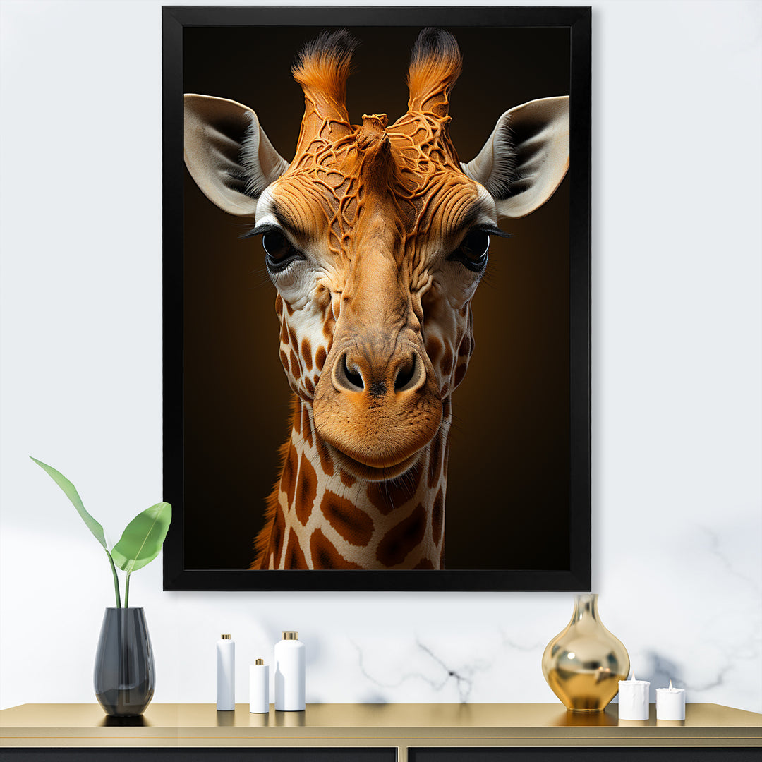 Modern Brown Giraffe Symbolism - Giraffe Framed Canvas Art