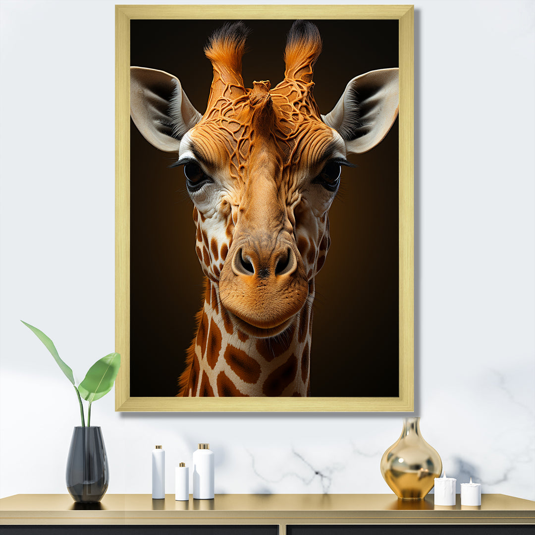 Modern Brown Giraffe Symbolism - Giraffe Framed Canvas Art