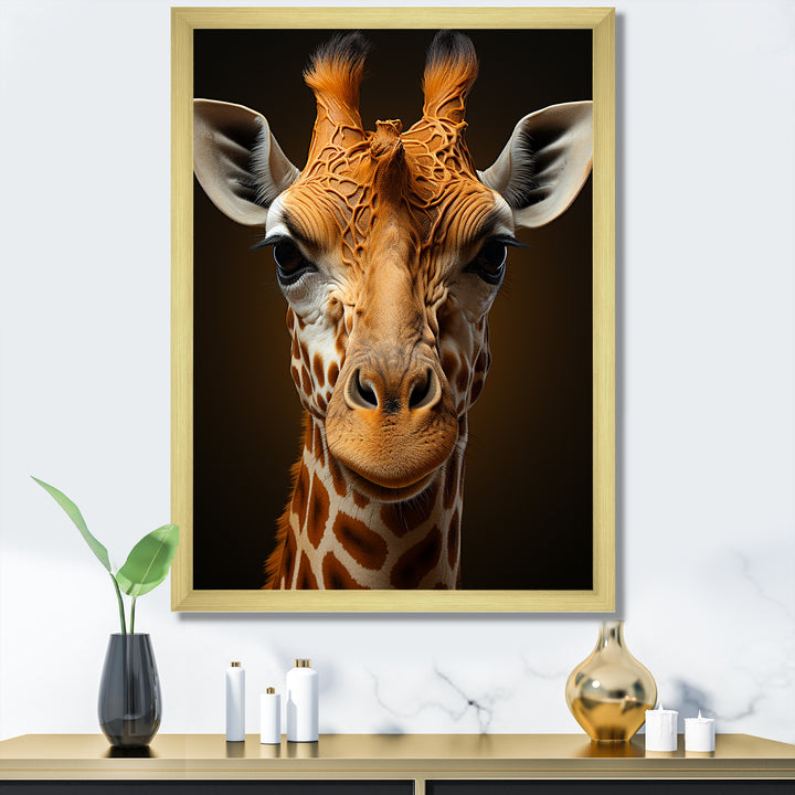Modern Brown Giraffe Symbolism - Giraffe Framed Canvas Art