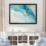 Teal And Gold Glacier Charm Liquid Art - Landscapes Canvas Wall Art