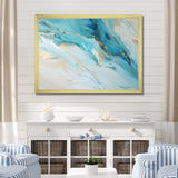 Teal And Gold Glacier Charm Liquid Art - Landscapes Canvas Wall Art