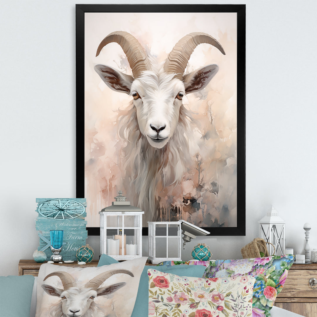 Cute Floral Beige Goat - Goat Canvas Wall Art